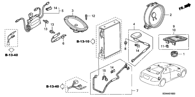 2007 Honda Accord Antenna Assembly, Xm (Sapphire Blue Pearl) Diagram for 39150-SDN-L41ZA