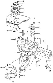 1980 Honda Prelude 2 Door ** KL HMT Carburetor Insulator  - Manifold Diagram
