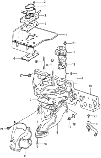 1980 Honda Prelude Carburetor Insulator  - Manifold Diagram