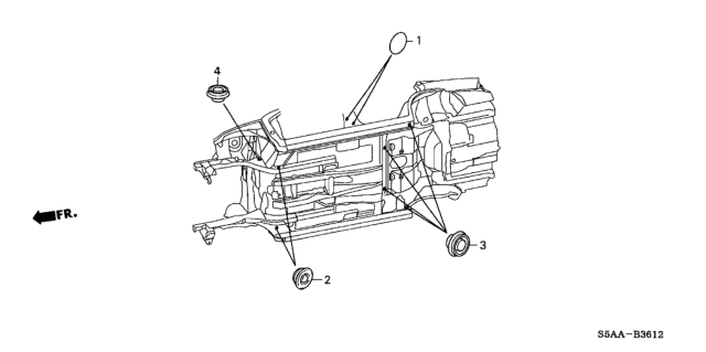 2004 Honda Civic 4 Door LX (SIDE SRS) KA 5MT Grommet (Under) Diagram