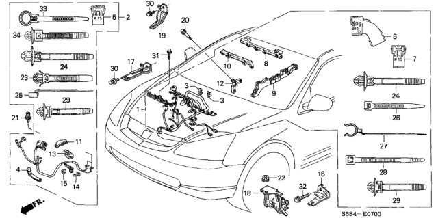 2005 Honda Civic Stay G, Engine Wire Harness Diagram for 32747-PRA-G00