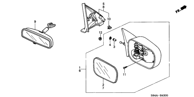 2002 Honda Accord Mirror Assembly, Passenger Side Door (Lever) Diagram for 76200-S84-L01