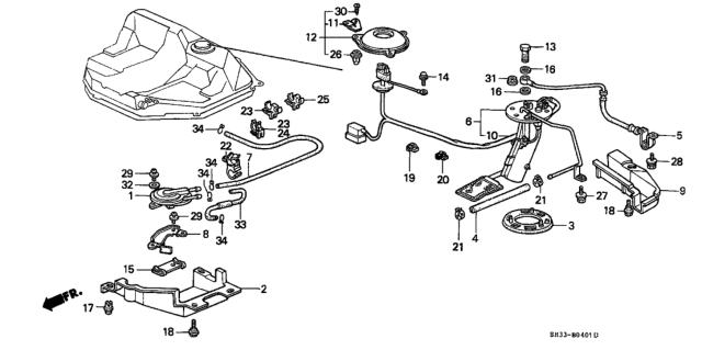 1991 Honda Civic Clip, Fuel Tube (Black) Diagram for 91592-SH3-J00