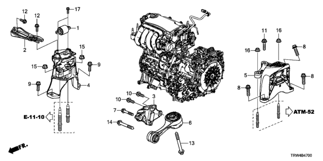 2020 Honda Clarity Plug-In Hybrid Stay, Engine Side Mounting Diagram for 50625-TRW-A00