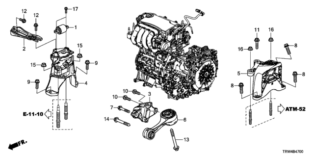 2020 Honda Clarity Plug-In Hybrid Dynamic Damper Engine S Diagram for 50402-TRW-A01