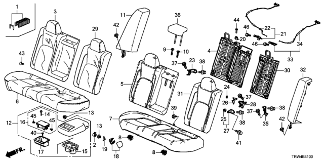 2020 Honda Clarity Plug-In Hybrid Clip, RR. Seat Pin Diagram for 78182-SA0-000