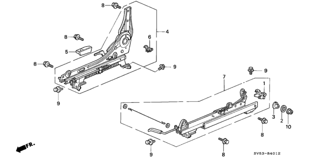 1995 Honda Accord 5 Door LX KA 4AT Front Seat Components Diagram 2