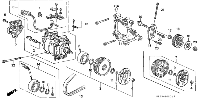 1993 Honda Civic 3 Door VX KA 5MT A/C Compressor (Sanden) Diagram