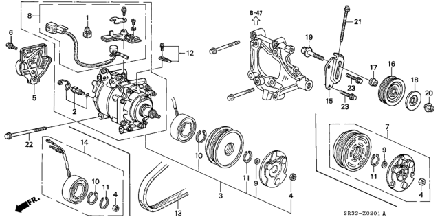 1993 Honda Civic A/C Compressor (Sanden) Diagram