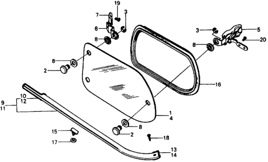 1975 Honda Civic 2 Door ** (1500) KA HMT Quarter Window Diagram