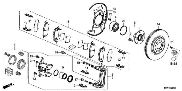 2021 Honda Clarity Plug-In Hybrid Pad Set, Front Diagram for 45022-TRT-A00