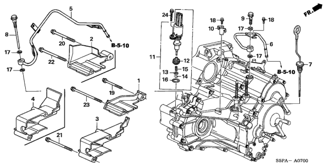 2005 Honda Civic 2 Door LX KA 4AT AT ATF Pipe - Speed Sensor Diagram