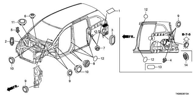 2016 Honda Odyssey 5 Door EXL (LEATHER/RES) KA 6AT Grommet (Front) Diagram