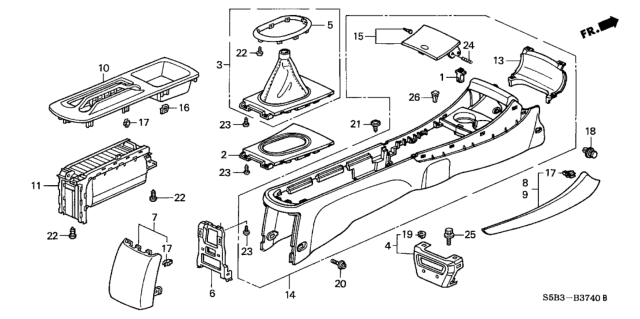 2003 Honda Civic Garnish Assy., Center Console *NH167L* (GRAPHITE BLACK) Diagram for 77295-S5N-C11ZA