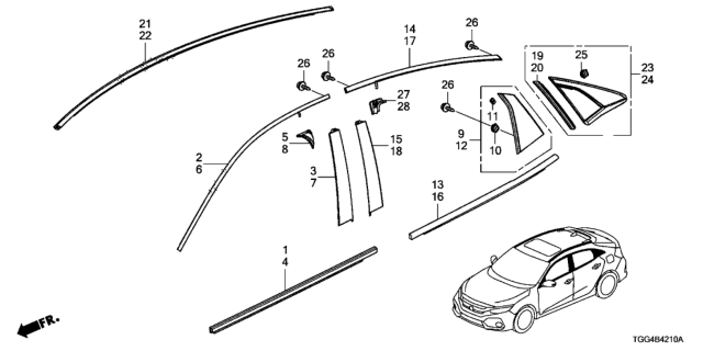 2018 Honda Civic Garnish Assy., R. RR. Pillar Corner Diagram for 75424-TGH-A01