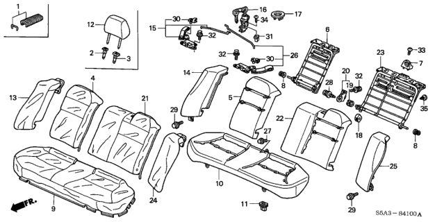 2002 Honda Civic Cover, Right Rear Seat-Back Trim (Gray) Diagram for 82121-S5D-A02ZA