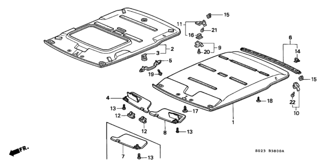 1996 Honda Civic Lining Assy., Roof *NH220L* (CLEAR GRAY) Diagram for 83200-S02-A00ZA
