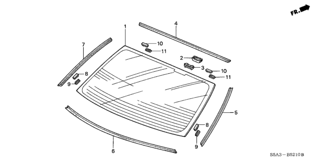 2001 Honda Civic Glass Set, RR. Windshield (Green) Diagram for 73211-S5A-A01