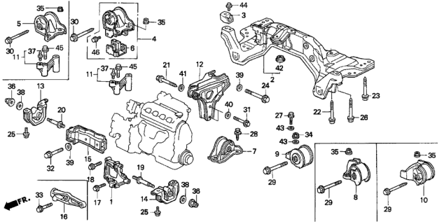 1995 Honda Del Sol Bracket, RR. Engine Mount Diagram for 50827-SR3-010