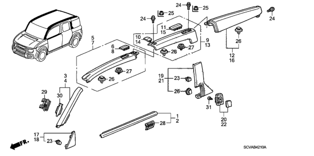 2007 Honda Element Garnish Assy., L. RR. Roof *NH533* (BUMPER DARK GRAY) Diagram for 75245-SCV-A01ZC