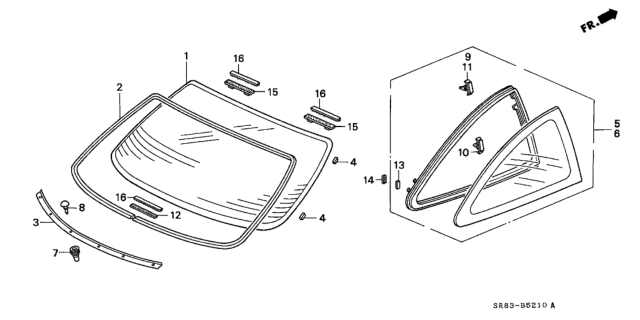 1994 Honda Civic 2 Door EX (ABS) KL 5MT Rear Glass - Quarter Glass Diagram