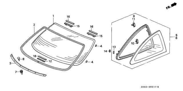 1993 Honda Civic Glass, R. Quarter (Green) Diagram for 73500-SR8-A02