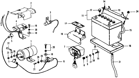 1979 Honda Civic Ignition Coil - Battery  - Regulator Diagram