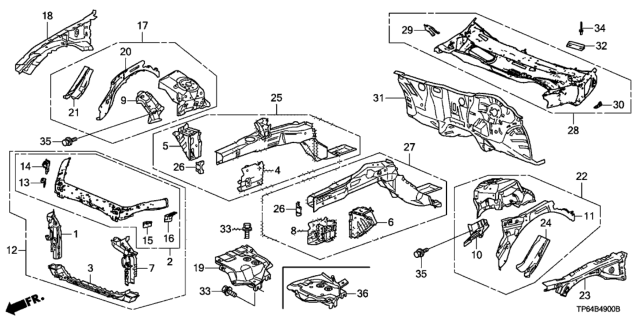 2010 Honda Crosstour Frame Set, Front Bulkhead (Upper) Diagram for 04602-TP6-A00ZZ