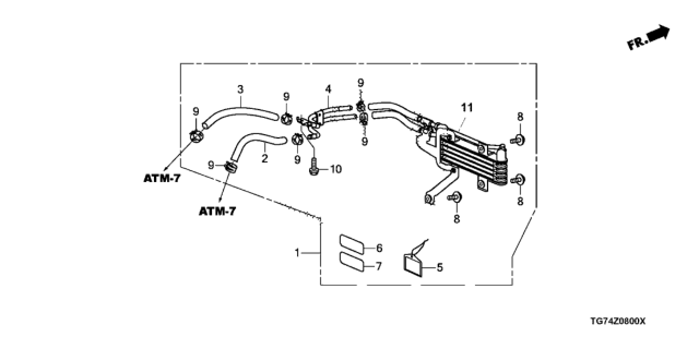 2017 Honda Pilot 5 Door EX (AWD/SENSING) KA 6AT ATF Cooler Kit (6AT) Diagram