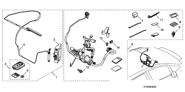 2019 Honda Fit Antenna, R/C Engine Diagram for 08E91-E54-1M003