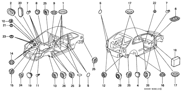 1996 Honda Civic 3 Door CX KL 5MT Grommet Diagram