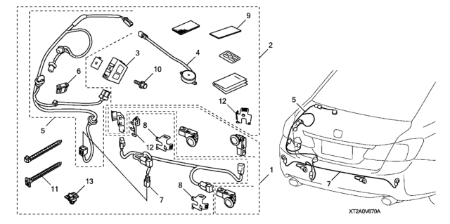 2015 Honda Accord 4 Door LX KL CVT Back-Up Sensor - Attachment Diagram