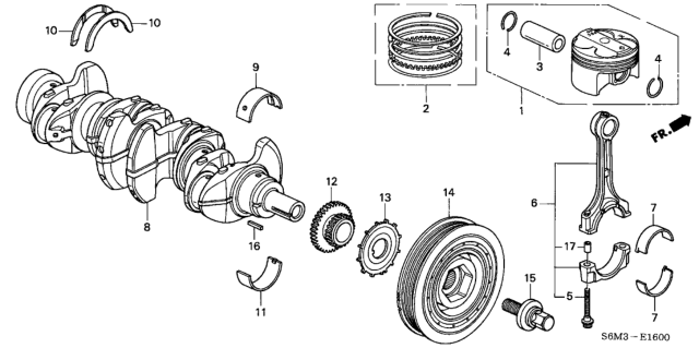 2005 Honda Civic Piston Set B (Std) Diagram for 13020-PNC-000