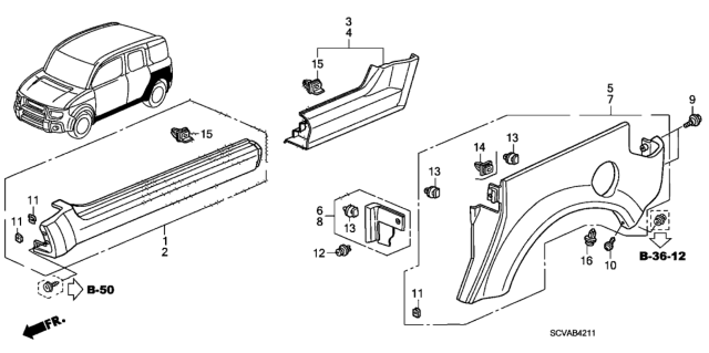 2007 Honda Element Cladding Assy., L. RR. Side *NH701M* (GALAXY GRAY METALLIC) Diagram for 74450-SCV-A20ZG