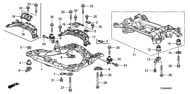 2010 Honda Accord Base, RR. Engine Mounting Diagram for 50680-TA1-A00