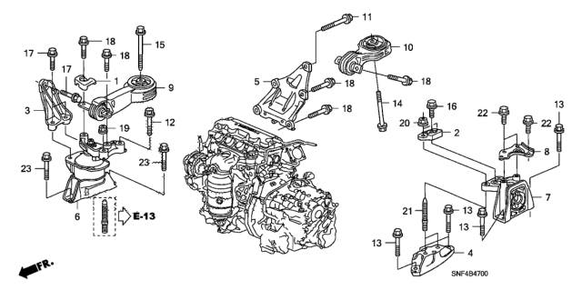 2010 Honda Civic 4 Door GX KA 5AT Engine Mounts Diagram