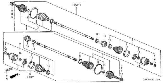 2001 Honda Civic Joint Set, Outboard Diagram for 44014-S5A-J00