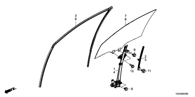 2020 Honda Civic Regulator Assembly, Left Front Door (Power) Diagram for 72250-TGG-A01