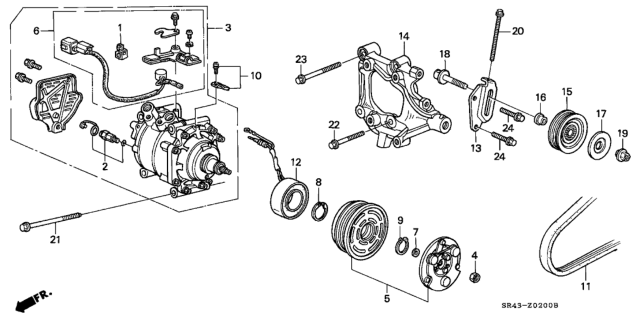 1992 Honda Civic A/C Compressor (Sanden) Diagram 2