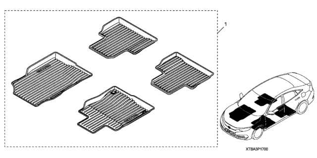 2017 Honda Civic All Season Floor Mats (High-Wall) Diagram