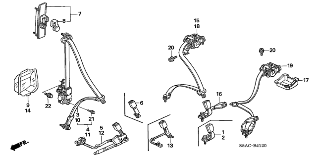 2005 Honda Civic Buckle Set *YR239L* Diagram for 04816-S5A-A02ZD