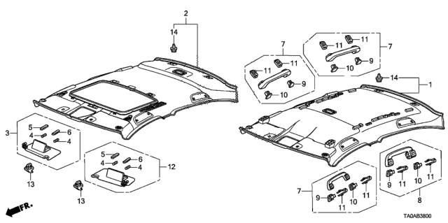 2012 Honda Accord 4 Door SE KA 5AT Roof Lining Diagram