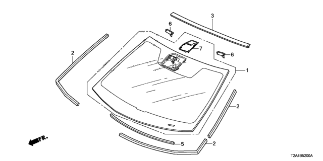 2013 Honda Accord Set, Front Windshield Glass Diagram for 73111-T2F-A52