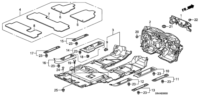 2008 Honda Pilot 5 Door LX-VP (2WD) KA 5AT Floor Mat Diagram