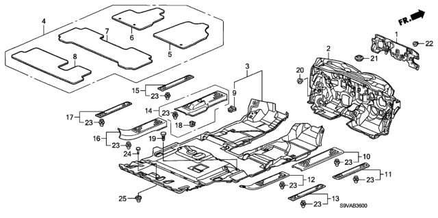 2008 Honda Pilot Floor Mat Diagram