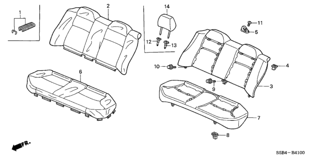 2003 Honda Civic 4 Door MX (HYBRID) KL CVT Rear Seat Diagram