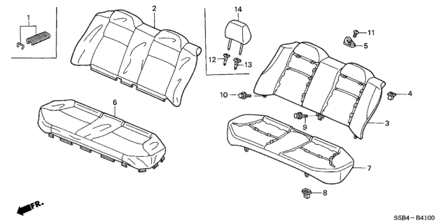 2003 Honda Civic Pad & Frame, Rear Seat-Back Diagram for 82122-S5B-A01