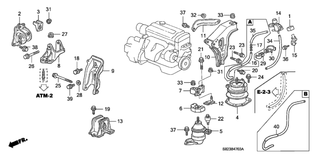 2000 Honda Accord 2 Door EX KA 4AT Engine Mount Diagram