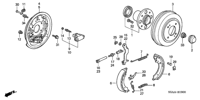 2004 Honda Civic 4 Door LX (SIDE SRS) KA 5MT Rear Brake Diagram
