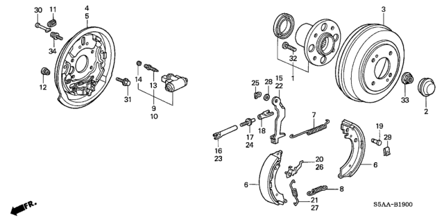 2004 Honda Civic Shoe, Rear Brake Diagram for 43153-S5A-J01